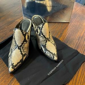 EUC Sigerson Morrison Faux snakeskin cowboy style slip ons